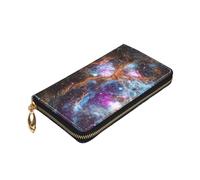 Yyoretp Universe Galaxy Space Print Premium Leather Zip Around Wallet per donne e uomini copertina libretto degli assegni RFID blocco