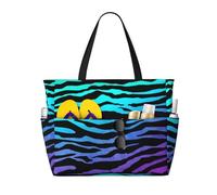 Yyoretp Viola Blu Verde Camouflage Zebra Stripes Stampa Grande Borsa da Spiaggia Donna Impermeabile Pieghevole Cerniera Totes Bag per Vacanze Viaggi.