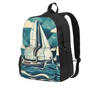 Yyoretp Zaino casual con stampa di barca a vela oceano, per donne e uomini, grande capacità, da viaggio, lavoro, computer