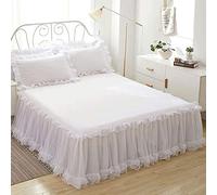 YYQQ Set 3 Pezzi Gonna da Letto Matrimoniale/Individuale a Balze Copriletto Copriletto in Pizzo Gonna da Letto Copriletto con Volant Copriletto (Color : White, Size : 150X200CM)
