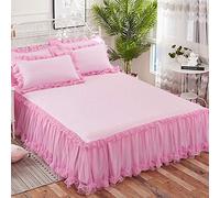 YYQQ Set 3 Pezzi Gonna da Letto Matrimoniale/Individuale a Balze Copriletto Copriletto in Pizzo Gonna da Letto Copriletto con Volant Copriletto (Color : Pink, Size : 150X200CM)