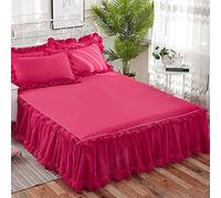 YYQQ Set 3 Pezzi Gonna da Letto Matrimoniale/Individuale a Balze Copriletto Copriletto in Pizzo Gonna da Letto Copriletto con Volant Copriletto (Color : Rose Red, Size : 150X200CM)