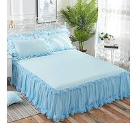 YYQQ Set 3 Pezzi Gonna da Letto Matrimoniale/Individuale a Balze Copriletto Copriletto in Pizzo Gonna da Letto Copriletto con Volant Copriletto (Color : Blue, Size : 120X200CM)