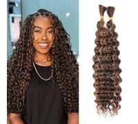 YYQXZG 100g Deep Wave Ombre Braiding Hair No Weft Water Wave Hair Curly Bulk Deep Wave Crochet Braiding Hair Extentions 2 Bundles for Boho Braids (P4/30, 16inch)