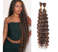 YYQXZG 120g Deep Wave Ombre Braiding Hair No Weft Water Wave Hair Curly Bulk Deep Wave Crochet Braiding Hair Extentions 2 Bundles for Boho Braids (P4/30, 20inch)