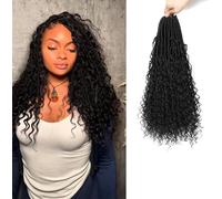 YYQXZG Boho Faux Locs Crochet Hair 16 Inch Pre-looped Braids Goddess Soft Locs Crochet Hair with Curly Ends Easy Install Boho Chic Hair Extensions for Women (8Packs,1B, 16inch)