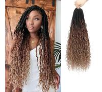 YYQXZG Boho Faux Locs Crochet Hair 16 Inch Pre-looped Braids Goddess Soft Locs Crochet Hair with Curly Ends Easy Install Boho Chic Hair Extensions for Black Women (8Packs,1B/30/27, 16inch)
