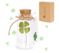 YYSWSAKY Portafortuna, Vero Quadrifoglio in Bottiglia di Vetro con Tappo di Sughero, Regalo di Ringraziamento, Portafortuna per Esami, Piccolo Regalo Portafortuna, Regalo Incoraggiante (green)