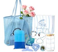 YYSWSAKY Regali per Donna, Idee Regalo Donna Utili, Borsa da Spiaggia Grande, Coperta da Spiaggia 200x210cm, Tazza di Vetro con Coperchio e Cannuccia, Bomba da Bagno, Bracciale con Conchiglie