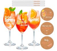 YYSWSAKY Set di 3 bicchieri Aperol Spritz - Bicchieri Aperol Premium Aperol O'Clock cannucce in vetro sottopentola in sughero, ideale per gli appassionati di Aperol