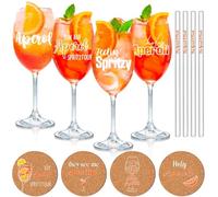 YYSWSAKY Set di 4 bicchieri Aperol Spritz - Bicchieri Aperol Premium Aperol O'Clock cannucce in vetro, sottobicchieri in sughero, ideali per gli appassionati di Aperol