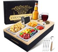 YYSWSAKY Vassoio per Divano con Confezione Regalo, Snack Box per Divano Bar, con Ciotole per Snack in Acciaio Inox, Forchetta da Dessert e Apribottiglie, Couchbar con Manico, per Soggiorno, Campeggio