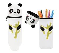 YYUEZHI Astuccio Scuola 2 In 1 In Morbido Silicone, Portapenne Legami Kawaii, Astuccio Portapenne Animali, con Cerniera, Verticale, per Scuola Ufficio e Studenti Bambini (Panda)