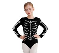 Yyuihri Costume Da Bambina Scheletro Con Strass Brillanti Body A Maniche Lunghe Tuta Spaventosa Halloween Cosplay Bianco 11-12 anni