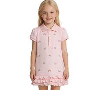 Yyuihri Vestito Cotone Bambina Maniche Corte Stampato con Strisce Arcobaleno Vestito Cotone Anniversario Festa Matrimonio in Città Rosa 3-4 Anni