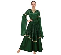 Yyuihri Vestito Danza Liturgica Lode Donna Tunica con Maniche Lunghe Bordo Ampio E Gonna Paillettes Abito Sacro La Preghiera E Il Culto Verde S
