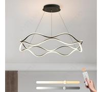 YYUTLUO Lampadario Ad Anello Nero, 1 Anillo De Luz Led Ondulado ø60cm=50W, Metallo+Acrilico, Dimmerabile Con Telecomando, Sospensione Regolabile Da 150cm, Soggiorno, Camera Da Letto, Studio,Cucina