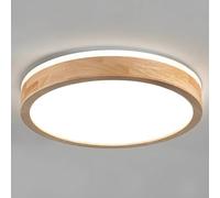 YYUTLUO Plafoniera a LED in Legno, Lampada Rotonda in Legno Naturale con Bagliore Superiore a 360° Bianco freddo 6000K, 18W 1600lm Soggiorno Cucina Sala Pranzo Corridoio Casa Ufficio Cameretta(Ø30cm)