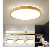 YYUTLUO Plafoniera LED in Legno, Lampada Rotonda in Legno Naturale con Bagliore Superiore 360°| Dimmerabile con telecomando 2700K-6500K 48W | Soggiorno sala pranzo corridoio casa ufficio camera(Ø60cm)