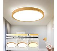 YYUTLUO Plafoniera LED in Legno, Lampada Rotonda in Legno Naturale con Bagliore Superiore 360°| Dimmerabile con telecomando 2700K-6500K 36W | Soggiorno sala pranzo corridoio casa ufficio camera(Ø50cm)