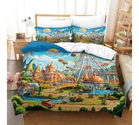 YYVKPMLXC Amusement Park Set Di Biancheria Da Letto,Colorful Dreamy Moderna Parure Copripiumino Stampa 3D Microfibra Con Chiusura A Cerniera Con Federe Per Ragazzi E Ragazze Super King（260x220cm）