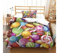YYVKPMLXC Colorful Candy Biancheria Da Letto,Sweet Lollipop Moderna Parure Copripiumino Stampa 3D Morbido Copripiumino Con Cerniera Con Federe Per Ragazzi E Ragazze Single（135x200cm）