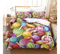 YYVKPMLXC Colorful Candy Set Di Biancheria Da Letto,Sweet Lollipop Moderna Set Di Copripiumini 3D Microfibra Copripiumino Con Cerniera Con Federe Per Ragazzi E Ragazze King（220x240cm）