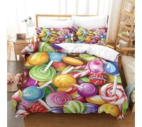 YYVKPMLXC Colorful Candy Set Di Biancheria Da Letto,Sweet Lollipop Moderna Set Di Copripiumini Con Stampa 3D Morbido Copripiumino Con Cerniera Con Federe Per Ragazzi E Ragazze Single（140x200cm）