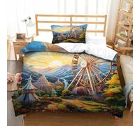 YYVKPMLXC Dreamy Amusement Park Biancheria Da Letto,Ferris Wheel Moderna Parure Copripiumino Stampa 3D Morbido Con Chiusura A Cerniera 2 Pezzi Per Ragazzi E Ragazze Single（135x200cm）