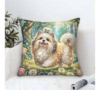 YYVKPMLXC Federa Cuscino Shih Tzu Dog Pittura Ad Olio,Enchanted Forest Square Federe Cuscini Divano Poliestere Fodere Per Cuscini Per Divano Camera Da Letto Soggiorno 40x40cm