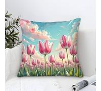 YYVKPMLXC Federa Cuscino Tulips Pittura Ad Olio,Romantic Floral Quadrati Federe Cuscini Divano Cotone Fodere Per Cuscini Per Camera Da Letto Divano Cuscino Per Esterno 50x50cm