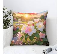 YYVKPMLXC Federe Cuscini Camellias Flower Pittura Ad Olio,Sunset Garden Scene Quadrati Copertina Di Cuscino Poliestere Fodera Per Cuscino Camera Da Letto Divano Per Esterni Cuscini Da Esterno 50x50cm