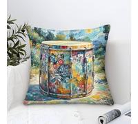 YYVKPMLXC Federe Cuscini Drum Pittura Ad Olio,Colorful Garden Quadrato Federa Copricuscino Poliestere Fodera Per Cuscino Adatto Per Divani Soggiorno Cuscino Decorazione 45x45cm