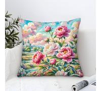 YYVKPMLXC Federe Cuscini Peony Pittura Ad Olio,Romantic Garden Quadrati Federe Cuscini Divano Poliestere Fodera Per Cuscino Adatto Per Divani Soggiorno Cuscino Decorazione 50x50cm