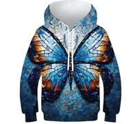 YYVKPMLXC Felpa Bambino Stampa Butterfly 3D Pullover con Cappuccio Hoodie Manica Lunga Sweatshirt con Tasche Glass Art 8-10Y