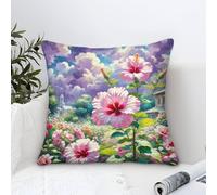 YYVKPMLXC Hibiscus Federa Cuscino Pittura Ad Olio,Pastoral Garden Square Federe Cuscini Divano Poliestere Fodere Per Cuscini Per Divano, Soggiorno, Camera Da Letto, Auto 40x40cm