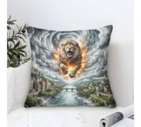 YYVKPMLXC Lion Federa Cuscino Moderni Pittura Ad Olio,Mythical Cityscape Square Federe Cuscini Divano Poliestere Fodere Per Cuscini Adatto Per Divani Soggiorno Cuscino Decorazione 45x45cm
