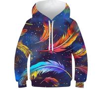 YYVKPMLXC Ragazzi Ragazze Felpe con Cappuccio Colorful Feather Stampa 3D Pullover Manica Lunga Hoodie con Tasche Dreamy Starry Sky 11-13Y