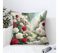 YYVKPMLXC Roses Federa Cuscino Moderni Pittura Ad Olio,Romantic Garden Square Federe Cuscini Divano Poliestere Fodere Per Cuscini Adatto Per Divani Soggiorno Cuscino Decorazione 50x50cm