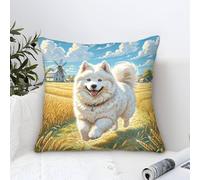 YYVKPMLXC Samoyed Dog Federa Cuscino Moderni Pittura Ad Olio,Wheat Field Windmill Square Federe Cuscini Divano Poliestere Fodere Per Cuscini Adatto Per Divani Soggiorno Cuscino Decorazione 40x40cm
