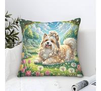YYVKPMLXC Shih Tzu Dog Federe Cuscini Pittura Ad Olio,Tulips Garden Square Federa Copricuscino Poliestere Fodere Per Cuscini Camera Da Letto Divano Per Esterni Cuscini Da Esterno 50x50cm