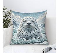 YYVKPMLXC Spotted Seal Federa Cuscino Moderni Pittura Ad Olio,Polar Wilderness Square Federe Cuscini Divano Poliestere Fodere Per Cuscini Adatto Per Divani Soggiorno Cuscino Decorazione 45x45cm