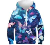 YYVKPMLXC Unisex Felpa Bambino Stampa Colorful Butterfly 3D Pullover con Cappuccio Hoodie Manica Lunga con Tasche Cartoon Insects 11-13Y