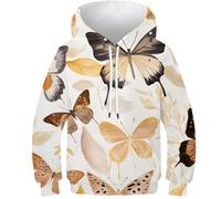 YYVKPMLXC Unisex Felpa con Cappuccio Stampa Vintage Butterfly 3D Pullover Bambino Hoodie Manica Lunga con Tasche Cartoon Insects 7-9Y