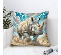 YYVKPMLXC White Rhinoceros Federa Cuscino Moderni Pittura Ad Olio,Stormy Savannah Square Federe Cuscini Divano Poliestere Fodere Per Cuscini Adatto Per Divani Soggiorno Cuscino Decorazione 50x50cm
