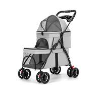 YYW Passeggino doppio per cani e gatti di piccola taglia, pieghevole, per gattini e cuccioli, carrello da viaggio con 2 carrozze, portabicchieri e ruote bloccabili, ideale per famiglie di animali