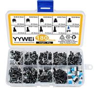 YYWEi 180Pcs Tattile Interruttore di Pulsante Kit Micro momentaneo Tatto Assortimento 6 x 6 x 4.3mm / 5mm / 6mm / 7mm / 8mm / 9.5mm / 11mm / 12mm / 13mm / 14mm
