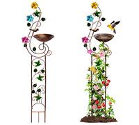 YYWMWM Vasca per uccelli in metallo con graticcio per esterni, stile vintage, supporto per piante da giardino, antica vasca per uccelli per piante rampicanti, con ciotola in ferro staccabile (colibrì)
