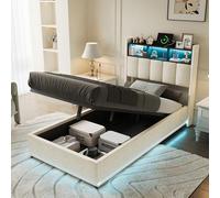 YYXLDYNB Letto baule 90 x 200 con LED e USB, letto singolo 90 x 200 cm, con contenitore idraulico, letto imbottito con testiera di stoccaggio, letto singolo, rete a doghe, velluto, beige (senza