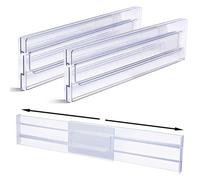 Yyyuluo Confezione da 2 divisori per cassetti, larghezza regolabile (27,5-52 cm), organizer per cassetti con bordo alto (8 cm), plastica trasparente per biancheria intima, calze, vestiti per bambini